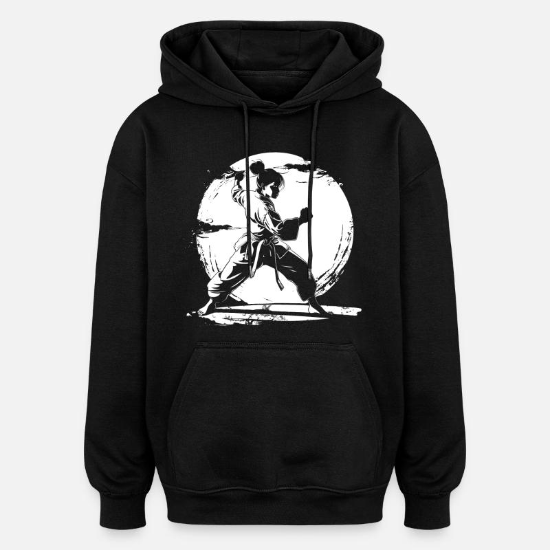 Karate Mädchen Zeichnung - Oversized Unisex Hoodie - Schwarz
