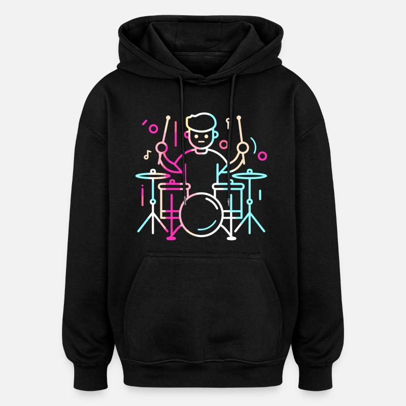 Drummer Junge Zeichnung - Oversized Unisex Hoodie - Schwarz