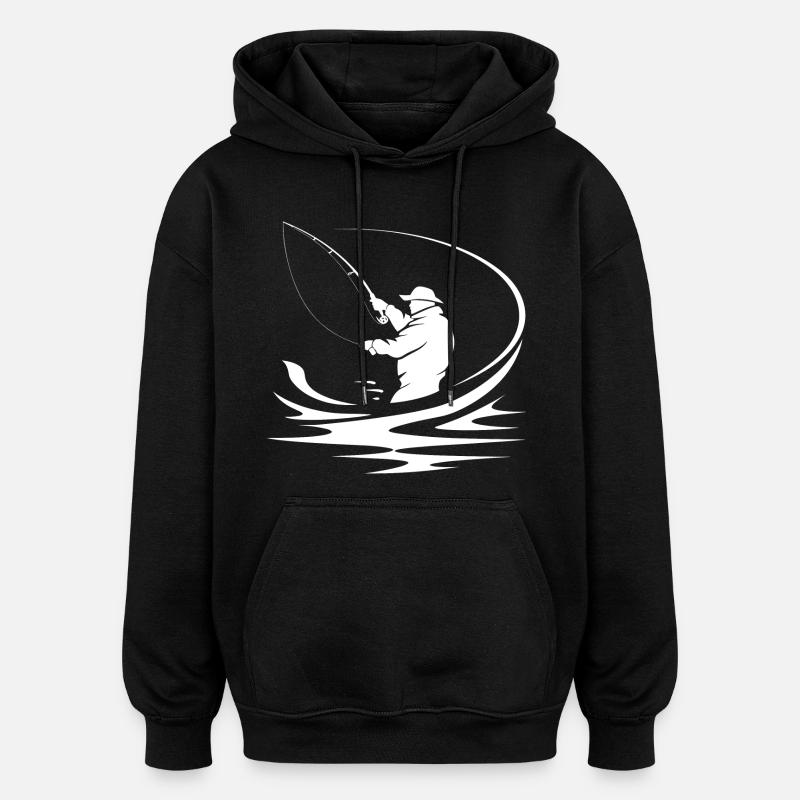 Dessin de pêcheur - Sweat à capuche oversize unisexe - noir