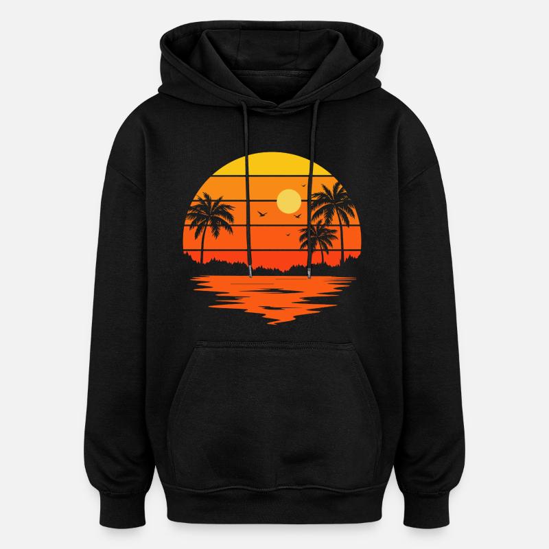 Coucher de soleil tropical sur plage - Sweat à capuche oversize unisexe - noir