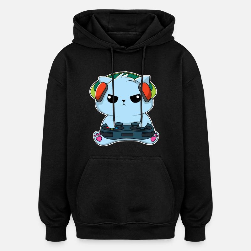 Gamer Cat - Design - Sweat à capuche oversize unisexe - noir