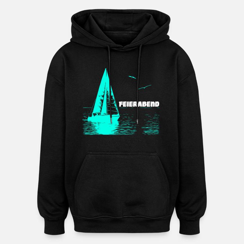 Feierabend Segelboot und 2 Möwen - Oversized Unisex Hoodie - Schwarz