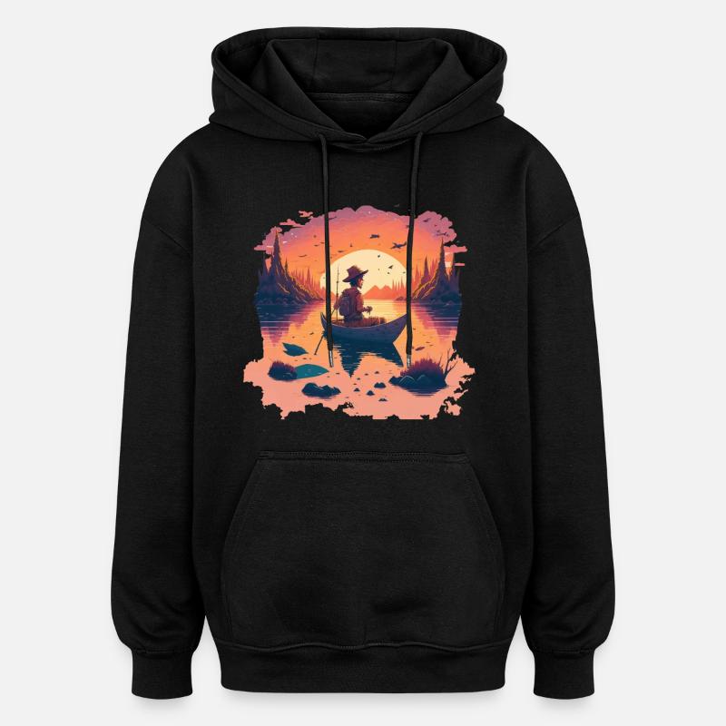 Pêcheurs en automne - Sweat à capuche oversize unisexe - noir