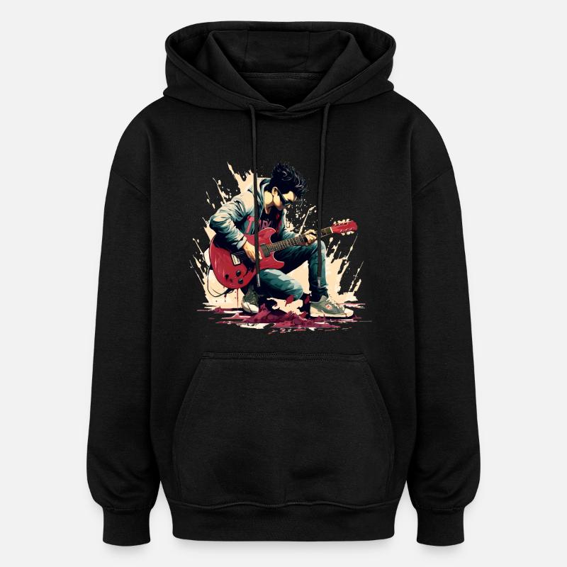 Guitariste - Sweat à capuche oversize unisexe - noir