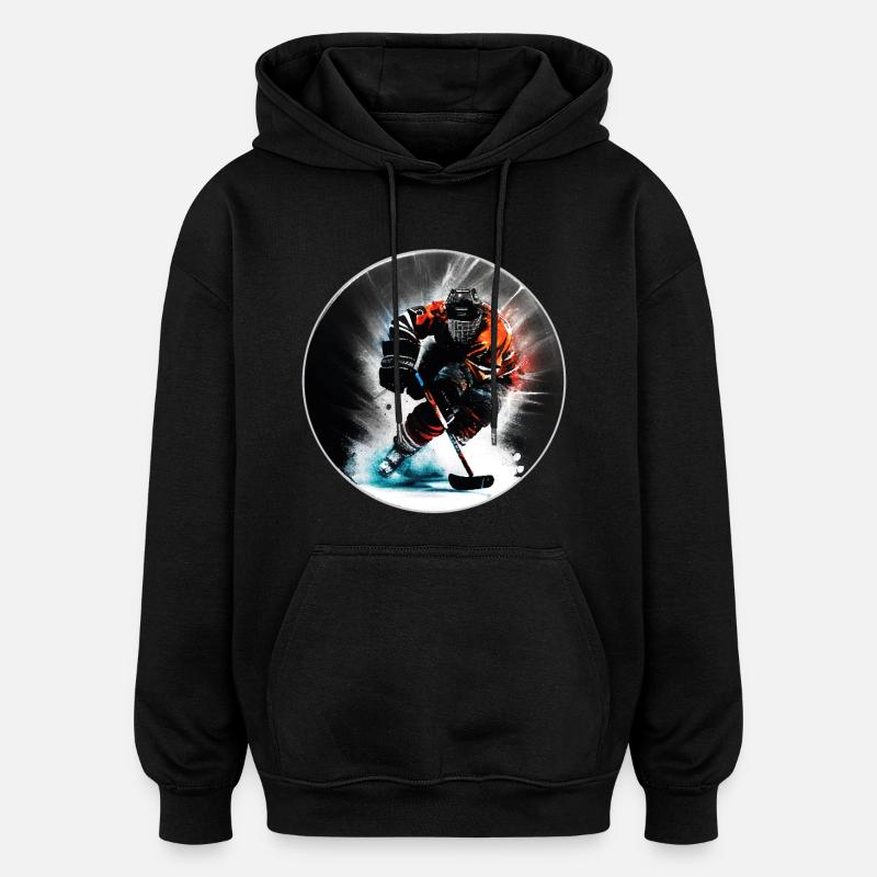 Hockey sur glace - Sweat à capuche oversize unisexe - noir
