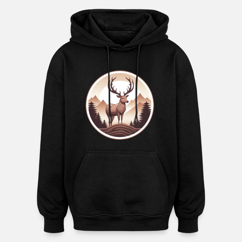 Hirsch Wald und Berge - Oversized Unisex Hoodie - Schwarz