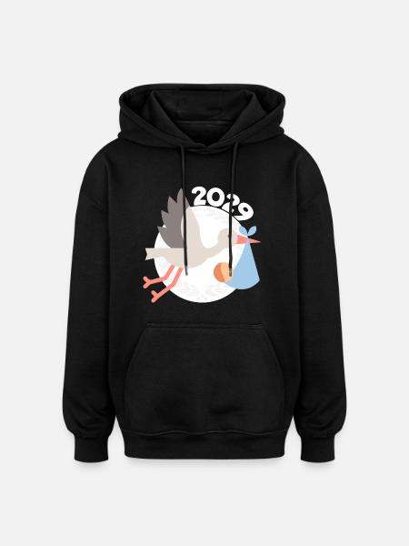 Cigogne avec bébé 2029 - Sweat à capuche oversize unisexe - noir