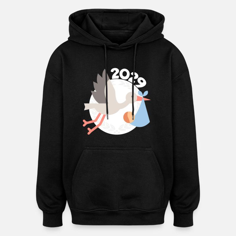 Storch mit Baby 2029 - Oversized Unisex Hoodie - Schwarz