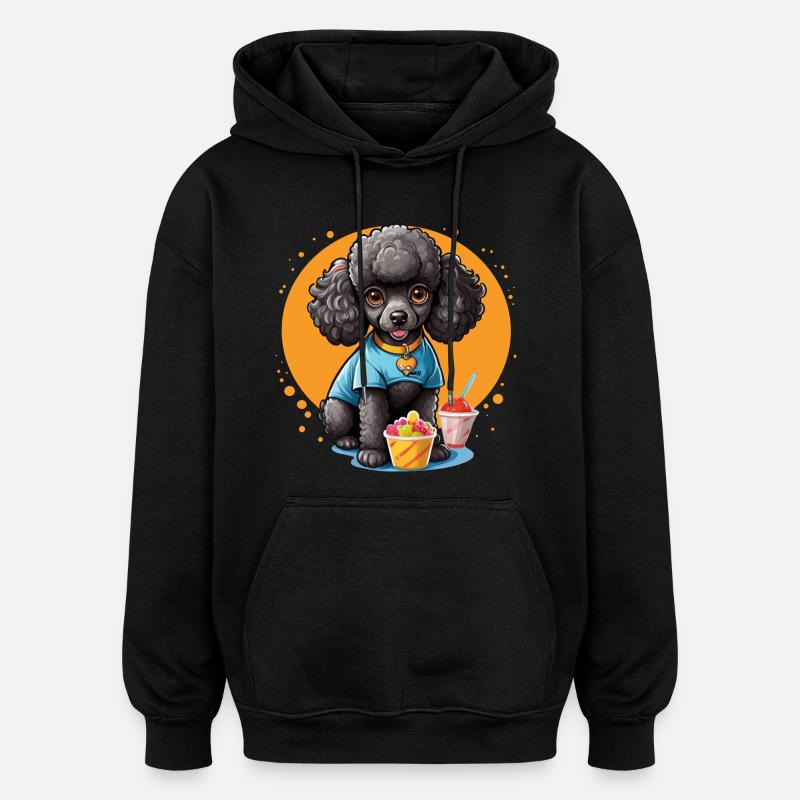 Caniche noir au dessert - Sweat à capuche oversize unisexe - noir