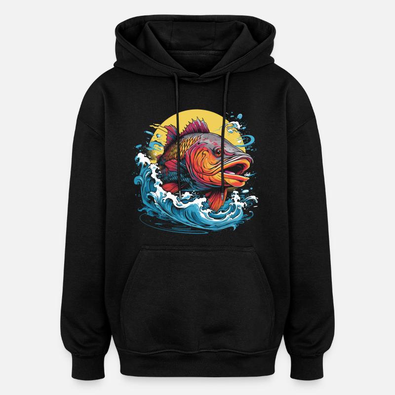 Illustration de pêche - Sweat à capuche oversize unisexe - noir