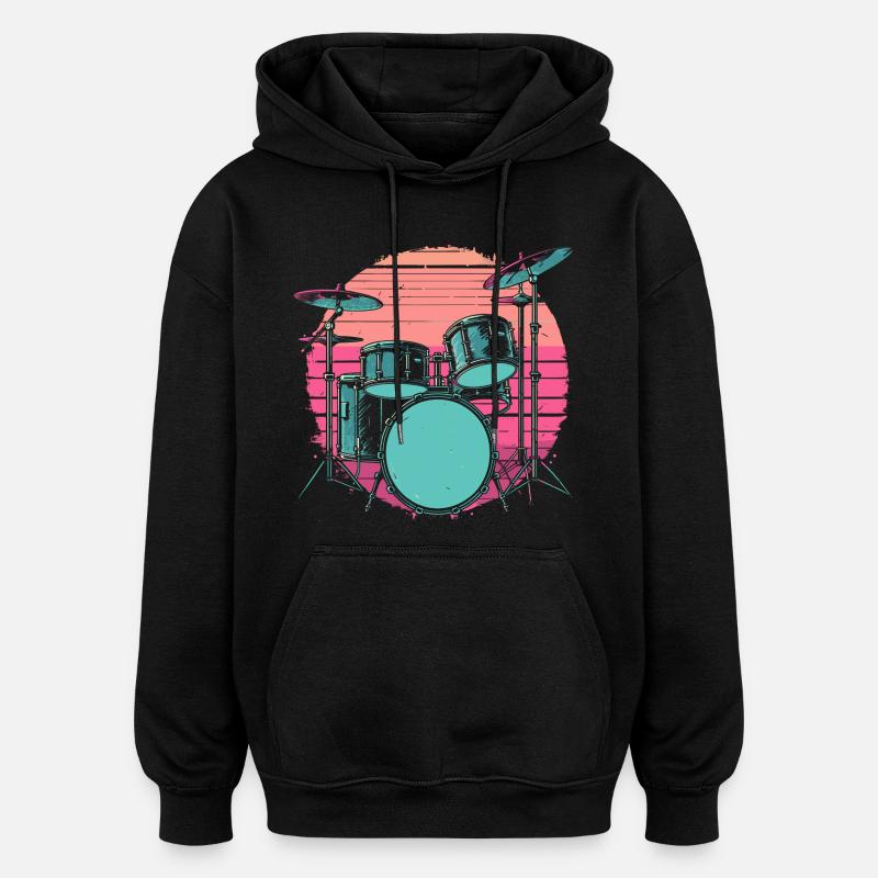 Batterie Synthwave - Sweat à capuche oversize unisexe - noir