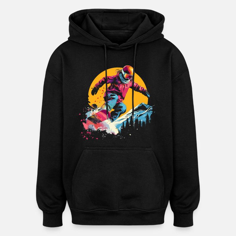 Snowboarder Synthwave - Sweat à capuche oversize unisexe - noir