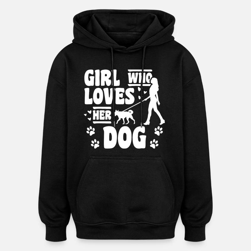 Fille qui aime les chiens - Sweat à capuche oversize unisexe - noir
