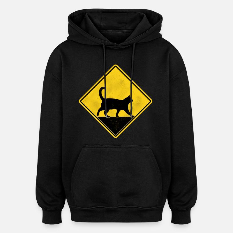 Chat panneau de signalisation jaune - Sweat à capuche oversize unisexe - noir