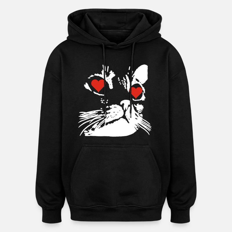 A white cat love - Oversized Unisex Hoodie - black
