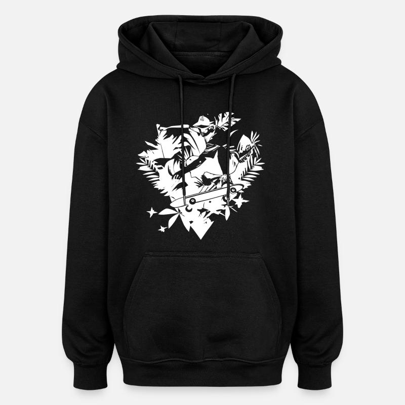 Dessin de patineur - Sweat à capuche oversize unisexe - noir