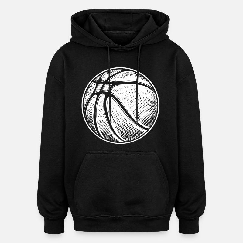 Croquis de ballon de basket-ball - Sweat à capuche oversize unisexe - noir