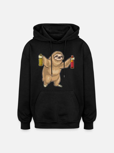 Faultier Flasche Bier - Oversized Unisex Hoodie - Schwarz