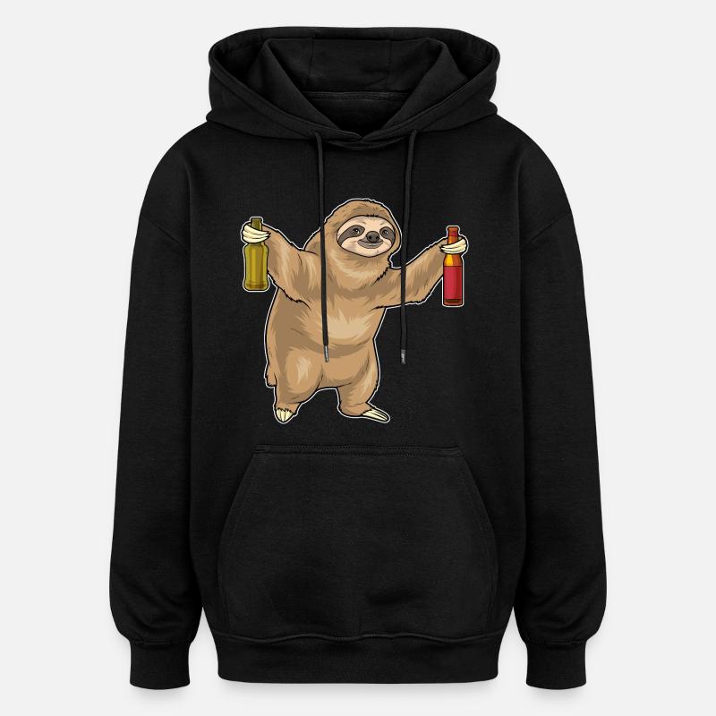 Faultier Flasche Bier - Oversized Unisex Hoodie - Schwarz