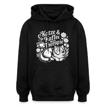 Katzen & Kaffee Meine Therapie - Oversized Unisex Hoodie - Schwarz - Vorne - Noah (186cm)