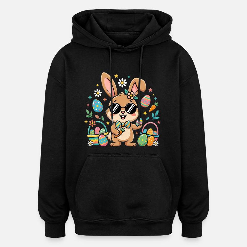 Joyeuses Pâques, Cool Bunny - Sweat à capuche oversize unisexe - noir