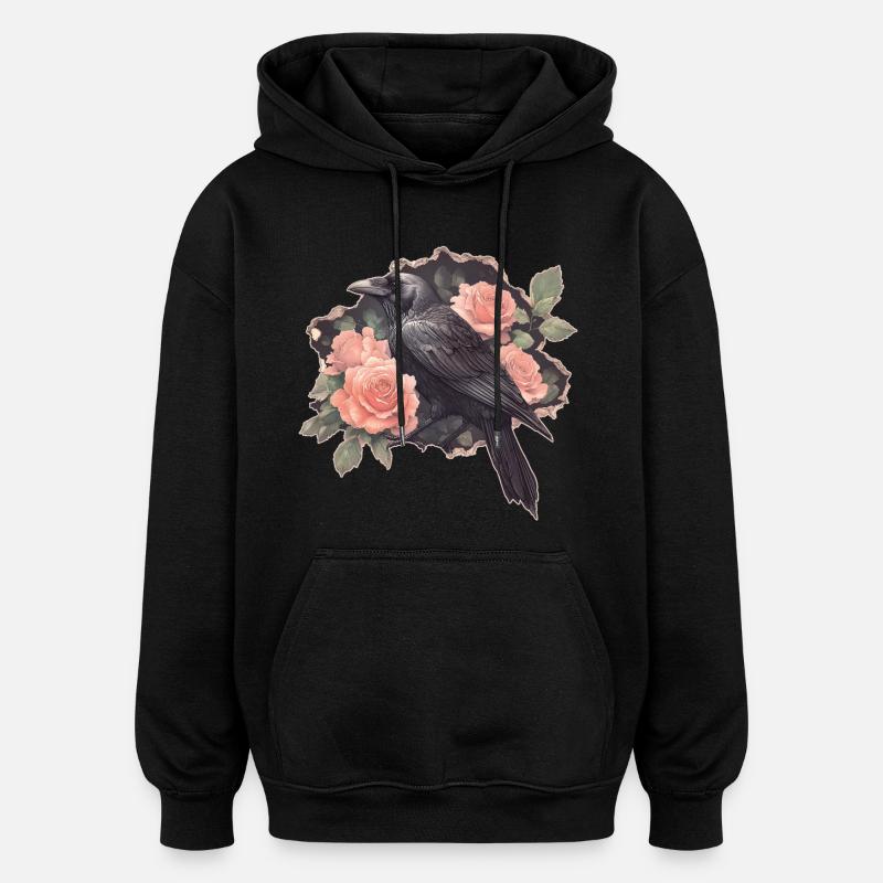 Ravn med roser - Oversize unisex hoodie - sort