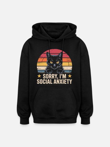 Retro-Katze schwarze Katze soziale Angst - Oversized Unisex Hoodie - Schwarz