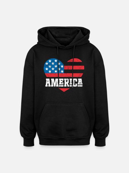 America Flag Heart - Oversized Unisex Hoodie - black