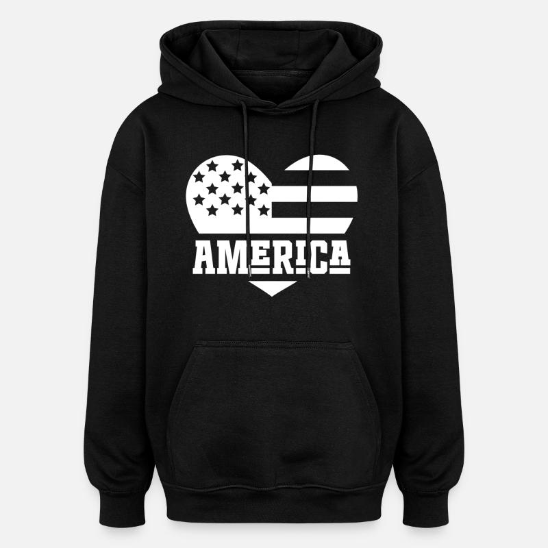 Drapeau de l’Amérique Coeur Blanc - Sweat à capuche oversize unisexe - noir
