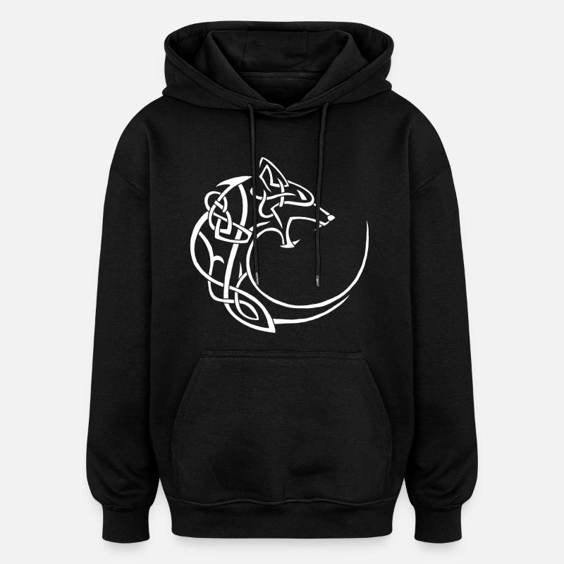 white lunar wolf - Oversized Unisex Hoodie - black