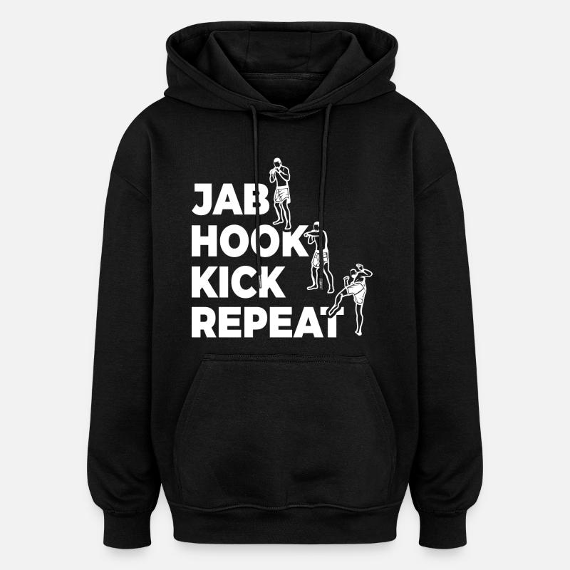 Jab Hook Kick Wiederholen - Oversized Unisex Hoodie - Schwarz