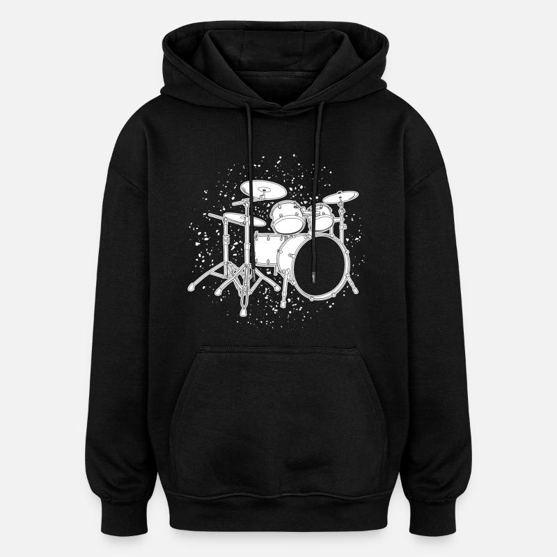 Dessin du kit de batterie - Sweat à capuche oversize unisexe - noir