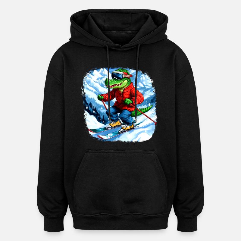Skieur crocodile - Sweat à capuche oversize unisexe - noir