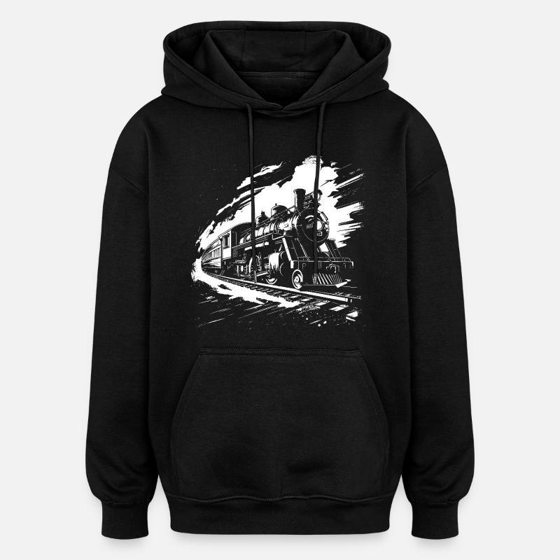Dessin ferroviaire - Sweat à capuche oversize unisexe - noir