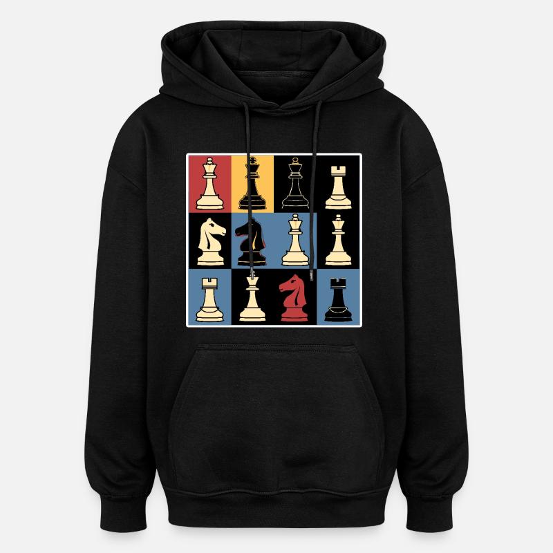 Chess Pieces Graphics - Oversized Unisex Hoodie - black