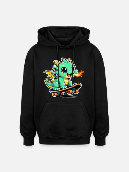Kleiner Drachen Skateboarder - Oversized Unisex Hoodie - Schwarz