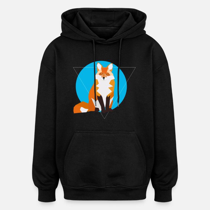 Geometric Fox - Oversized Unisex Hoodie - black