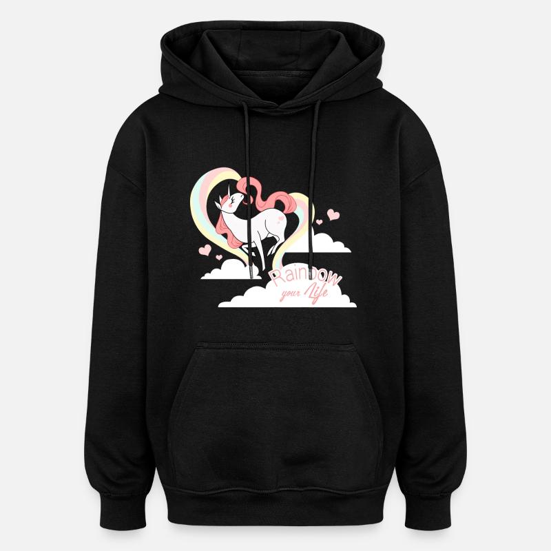 rainbow your life - Sweat à capuche oversize unisexe - noir
