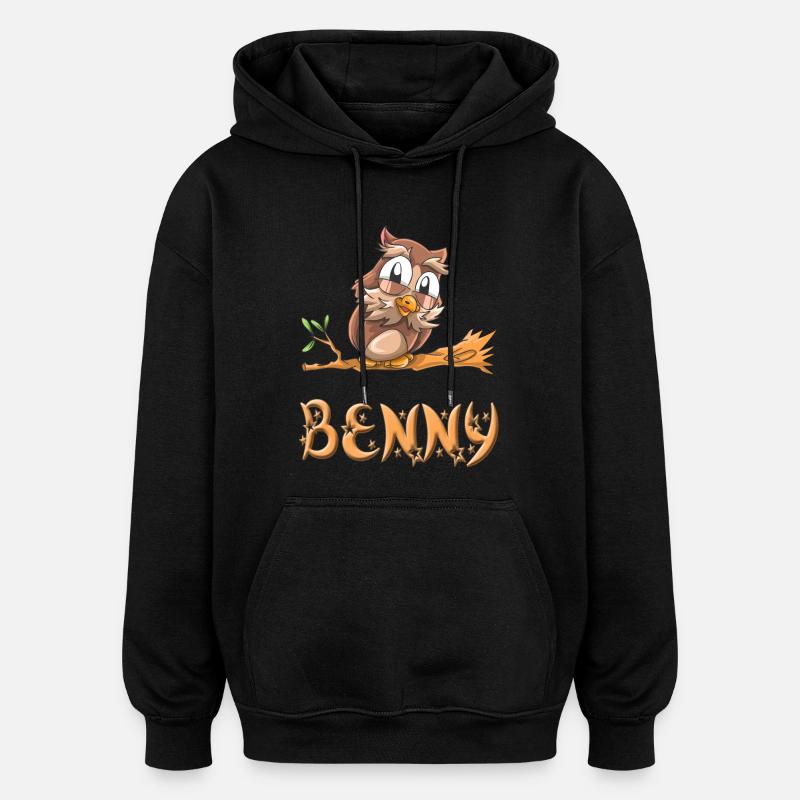 Hibou Benny - Sweat à capuche oversize unisexe - noir