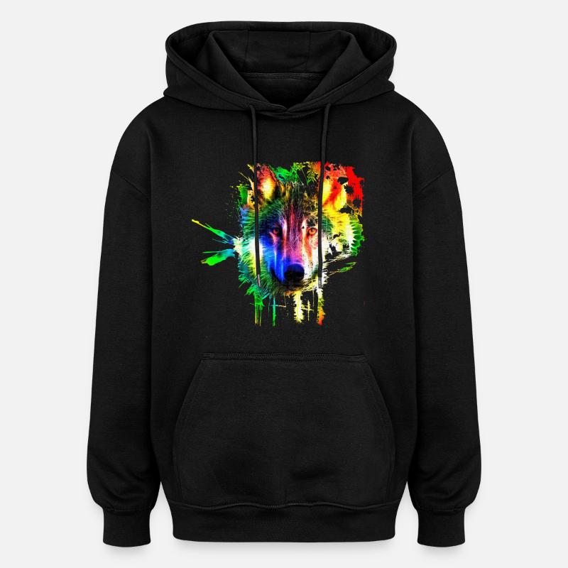 Wolf Splash Moderne - Sweat à capuche oversize unisexe - noir