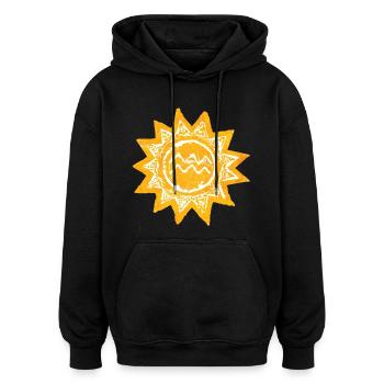 Abstraktes Sonnen-Design in Gelbtönen Mallorca - Oversized Unisex Hoodie - Schwarz - Vorne - Noah (186cm)