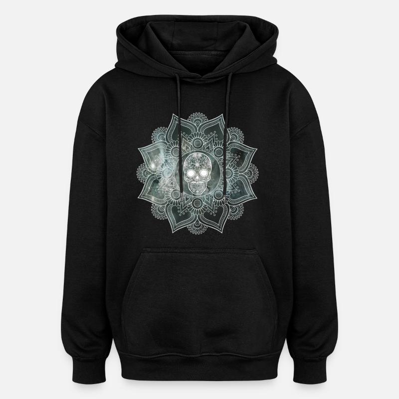 Crâne de Mandala - Sweat à capuche oversize unisexe - noir