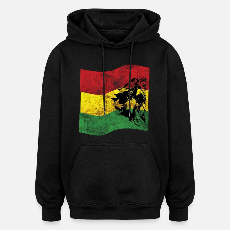 Lion Reggae Drapeau - Sweat à capuche oversize unisexe - noir