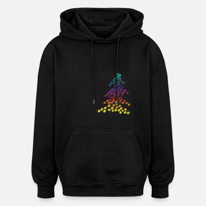 Rainbow Neon Christmas Tree – Dots & Lights - Oversized Unisex Hoodie - black