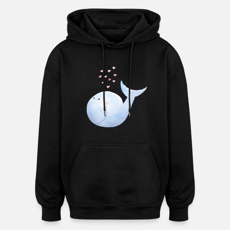 Wal versprüht Herzen I Blauwal Comic - Oversized Unisex Hoodie - Schwarz