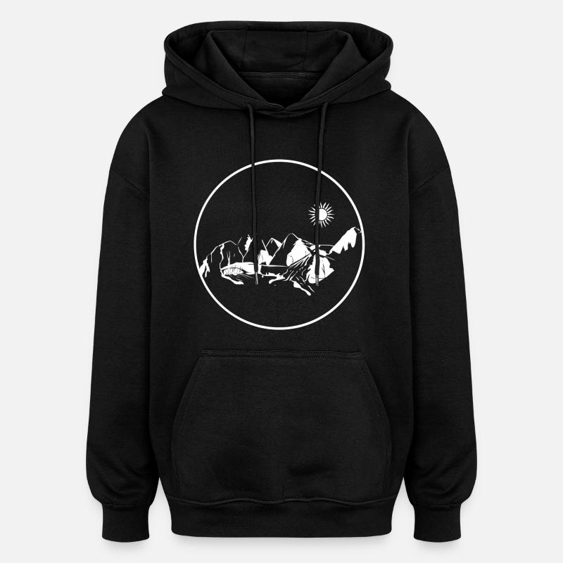 Circle Stamp Mountain Landscape Moonlight - Oversized Unisex Hoodie - black