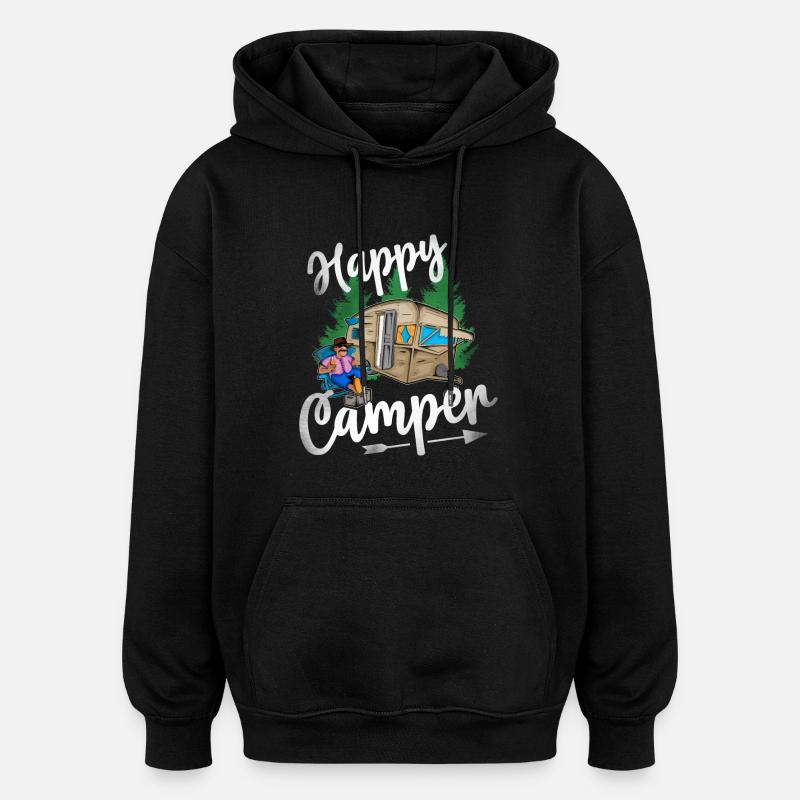 Happy Camper - Sweat à capuche oversize unisexe - noir