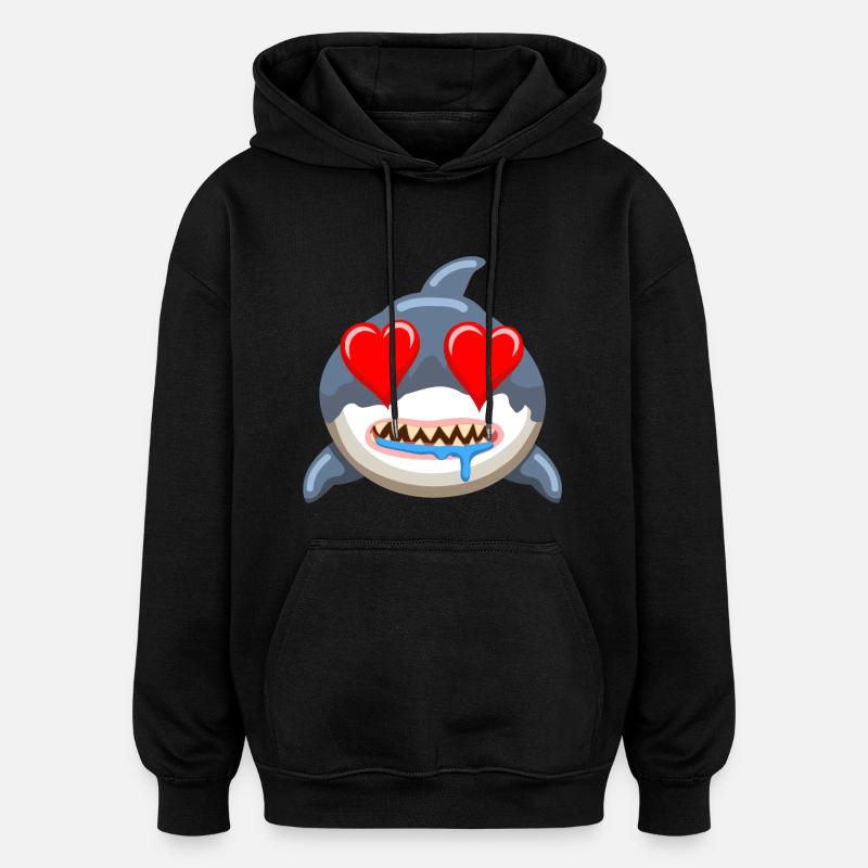 Drôle requin baleine Émoticône Anime Cartoon - Sweat à capuche oversize unisexe - noir