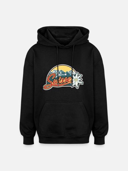 Autocollant Souvenir de Voyage Suisse Drapeau Suisse - Sweat à capuche oversize unisexe - noir