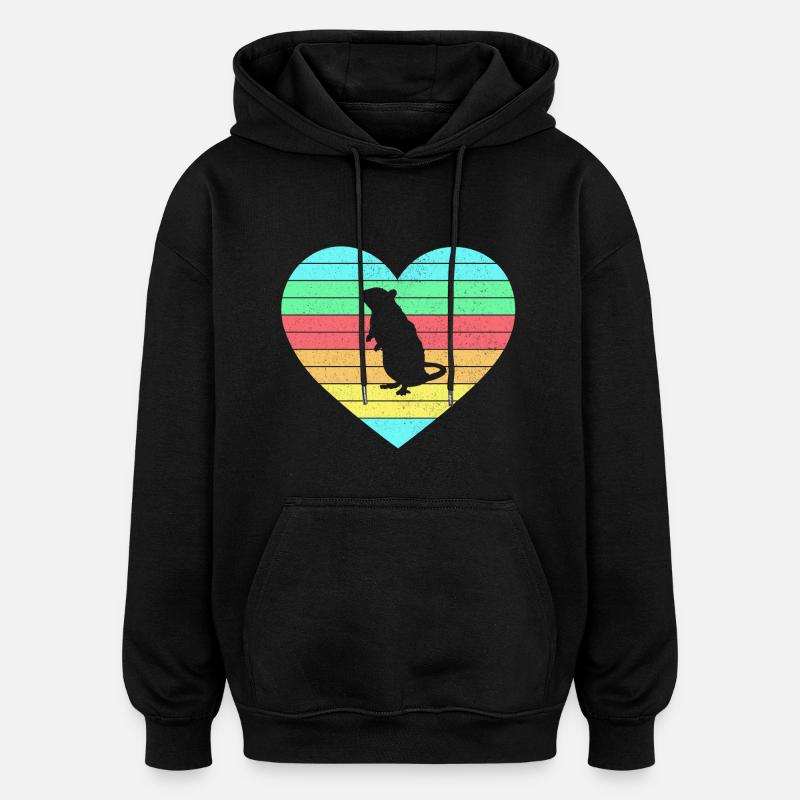 Mouse heart design with rainbow / gift - Oversized Unisex Hoodie - black